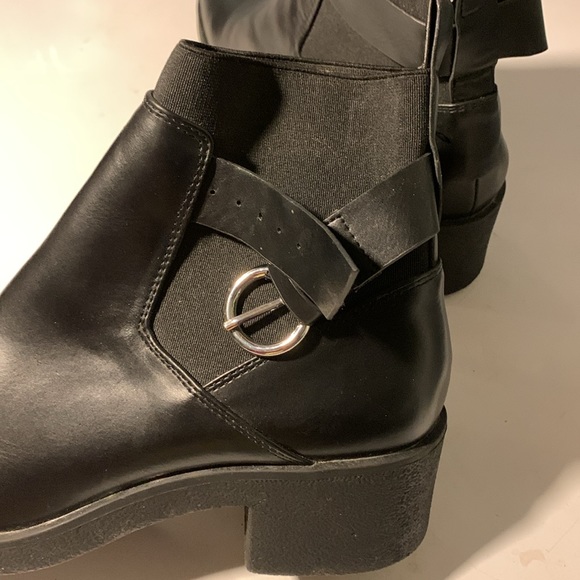 ZARA TRF Ankle  Boots Womens 41 Black Leather Buckle block heel - Picture 4 of 10